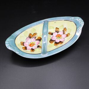 Vintage Japan Lusterware Dish Iridescent Porcelain Floral Candy Trinket Serving